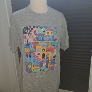 Gray Unisex T-Shirt with Colorful Geometric Print